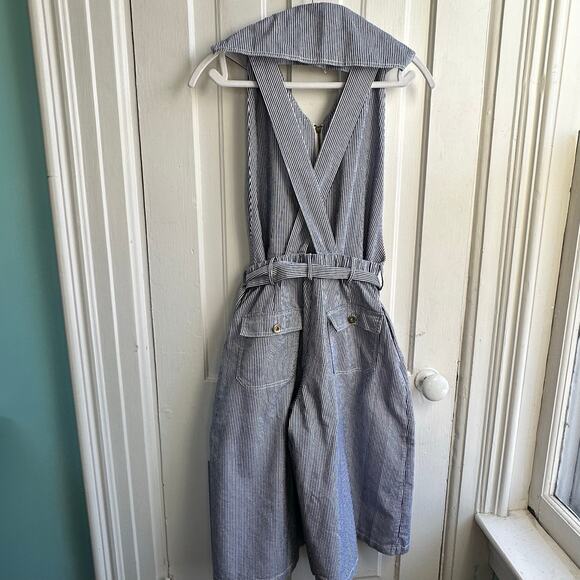 Open-back Striped Cotton Jumpsuit - Picture 7 of 8